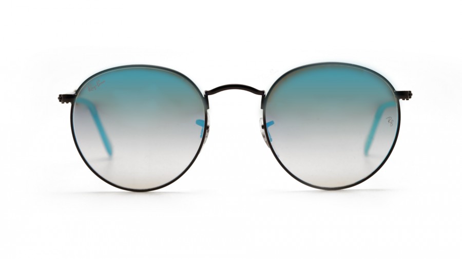 Lunettes de soleil Ray-Ban Round Metal Noir RB3447 002/4O 50-21 Medium Dégradés Verres Miroirs Bleus en stock