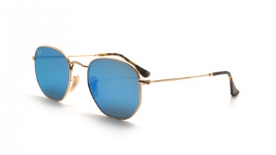 Sonnenbrille Ray-Ban Hexagonal Flat Lenses Gold RB3548N 001/9O 51-21 Mittel Verspiegelte Gläser auf Lager