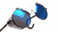 Julbo Vermont Classic Gun Silver J010 11 21 white leather shell Blue Lenses 51-23 Medium Flash