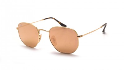 Sonnenbrille Ray-Ban Hexagonal Flat Lenses Gold RB3548N 001/Z2 48-21 Schmal Verspiegelte Gläser auf Lager